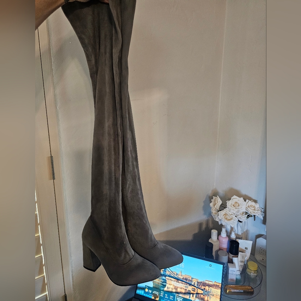 Over The Knee Grey Faux Suede Boots
